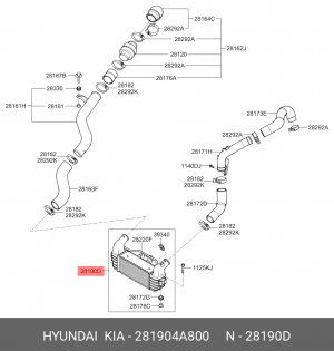 Охладитель KIA Bongo 3 (12-) (2.5-A2) наддувного воздуха OE 281904A800 HYUNDAI KIA