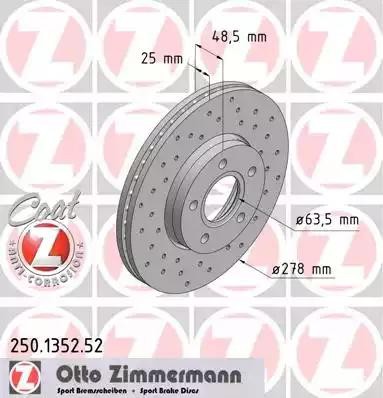 диск тормозной !Sport перед. 278x25/48-5x108 \ Ford Focus II/C-Max,Volvo S40/V50 250.1352.52 ZIMMERMANN