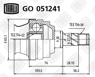 ШРУС внутренний Daewoo Nexia 95-/Lanos 97-/Chevrolet Lacetti 04-/Aveo 03- MT GO0 GO 051241 TRIALLI
