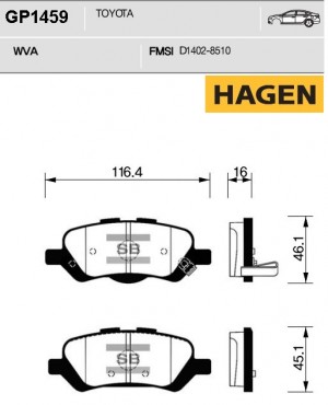 Колодки тормозные TOYOTA Venza (09-) задние (4шт.) HAGEN SANGSIN GP1459 SANGSIN