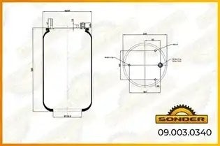 Пневморессора Premium без стаканан Volvo FH/FM задний мост передний (H=17 мм)  — 090030340 SONDER