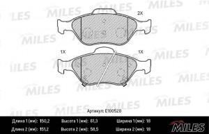 Колодки тормозные передние (Смесь Semi-Metallic) TOYOTA YARIS / VITZ 1.0-1.4 06- E100520 MILES