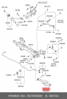 Рычаг подвески HYUNDAI Sonata NF (04-),Grandeur (05-) задней поперечный нижний л 55210 3K000 HYUNDAI KIA