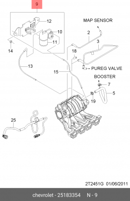 Клапан CHEVROLET Aveo (T255) (06-11),Epica (V250) (07-11) рециркуляции выхлопных 25183354 GENERAL MOTORS