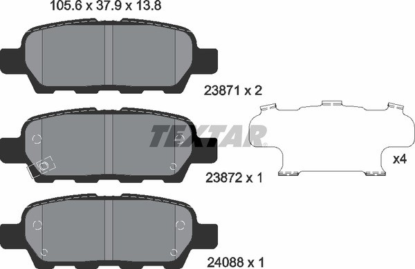 Колодки тормозные NISSAN X-Trail,Qashqai,Murano INFINITI FX35,45 задние (4шт.) T 2387101 TEXTAR