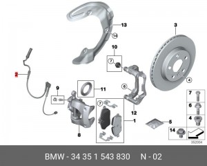 датчик износа тормозных колодок задних! L645\ BMW F39/F40/F44/F45 1.5i/2.0i 14> 34 35 1 543 830 BMW