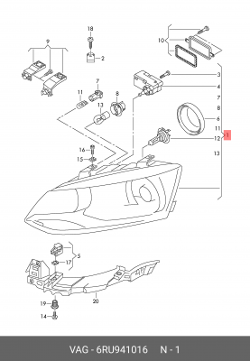Фара VW Polo Sedan правая OE 6RU 941 016 VAG