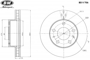 Диск тормозной передний вентилируемый (1шт.)  BDV756 BDV756 BM MOTORSPORT
