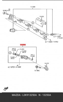 Форсунка MAZDA CX-7 (06-) топливная OE L3K9-13-250A MAZDA