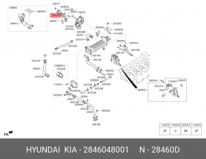 Трубка HYUNDAI HD65,78,БОГДАН дв.D4GA клапана контроля выхлопных газов (EGR) вхо 2846048001 HYUNDAI KIA