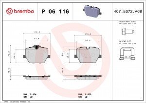Колодки тормозные задние BMW (BRILLIANCE) 3 SERIES (G28, G20) 06/19- P06116 P06116 BREMBO