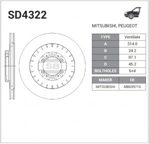 Диск тормозной SD4322 SD4322 SANGSIN