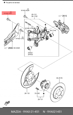 БОЛТ М12 CX5'11/20,M6'12/19,M3'13 MAZDA 9YA0-21-451 MAZDA