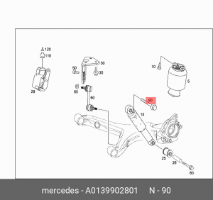 болт амортизатора !M14x1.5x130 с фланцем \MB A0139902801 MERCEDES BENZ
