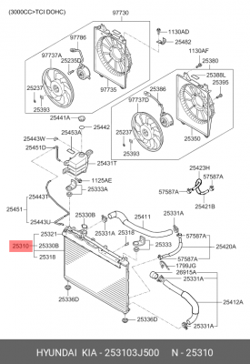 Радиатор HYUNDAI ix55 (08-) охлаждения двигателя OE 253103J500 HYUNDAI KIA