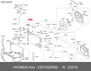 Радиатор HYUNDAI Santa Fe (09-) (2.2) АКПП OE 253102B900 HYUNDAI KIA