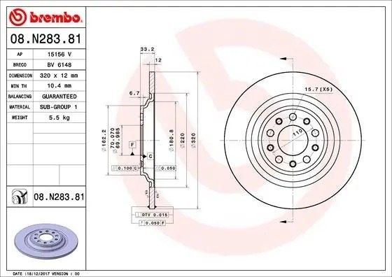 Диск тормозной задний 08.N283.81 08.N283.81 BREMBO