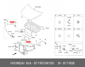 Трос открывания капота 811901M100 HYUNDAI KIA