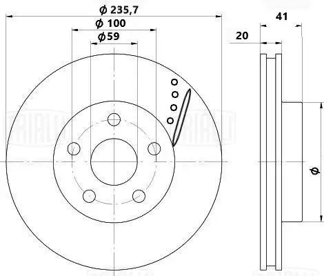 Диск торм. Chevrolet Aveo T200 (02-)/T255 (08-)/Spark (05-) перед.d=236 (перф/сл DF 1749S TRIALLI