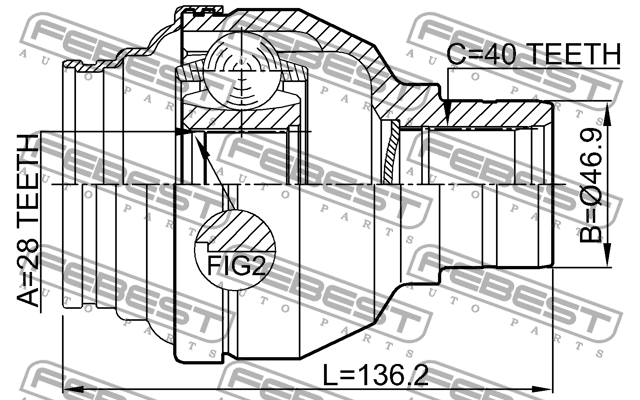 ШРУС внутренний левый VW TIGUAN, GOLF V, JETTA III 1.4TSI 2311-TMT 2311-TMT FEBEST