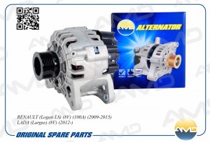 Генератор RENAULT Logan LS, 8V, 100А, 2009-2015, Sandero BS0, 8V, 2009-2014, San AMD.EL1187 AMD
