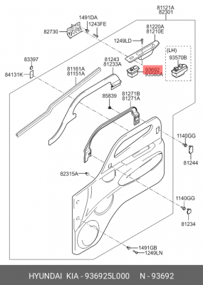 Выключатель электростеклоподъемника HYUNDAI HD65,72,78 (10-) правый OE 936925L000 HYUNDAI KIA
