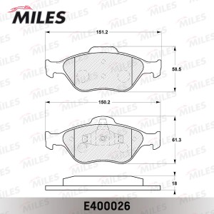 Колодки тормозные передние (без датчика) (Смесь Low-Metallic) (FORD FIESTA IV-V, E400026 MILES
