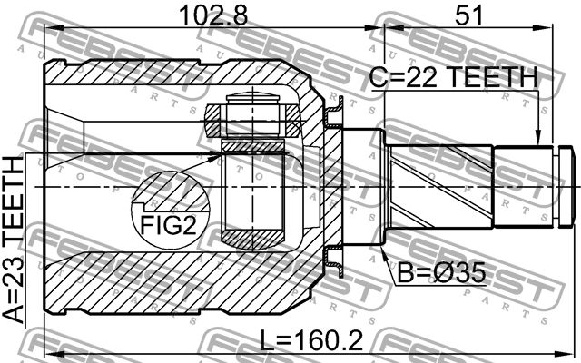 ШРУС ВНУТРЕННИЙ 23X35X22 подходит для OPEL ASTRA H 2004-2010 1811-Z18AT 1811-Z18AT FEBEST