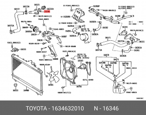 прокладка термостата!\ Toyota Land Cruiser 100 4.7i 98-07/200 4.5D 08> 16346-32010 TOYOTA