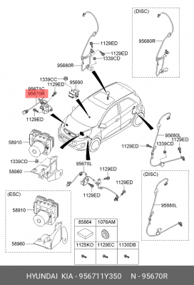 Датчик АБС KIA Picanto (12-) колеса переднего правого OE 956711Y350 HYUNDAI KIA
