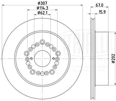 Диск торм. Toyota Mark II/Chaser/Cresta X100 (96-) зад. d=307 (DF 190115) DF 190115 TRIALLI