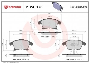 Колодки тормозные FORD Mondeo (15-) передние (4шт.) BREMBO P24173 BREMBO