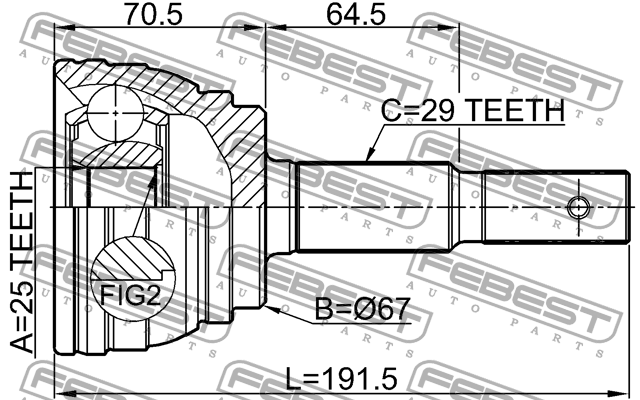 ШРУС наружный к-кт! 25X67X29\ Nissan Caravan 01-12 0210-E51 FEBEST