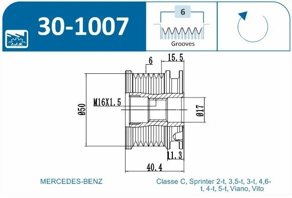 шкив генер.\ MB Sprinter/Vito/W202 97-06 301007 IJS GROUP