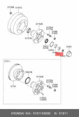 Шайба HYUNDAI HD65,72,78,County гайки ступицы передней OE 5181145000 HYUNDAI KIA
