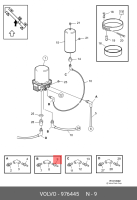 соединитель !(латунь) M8/M9 резьбовой\ VOLVO FH/FM 976445 VOLVO