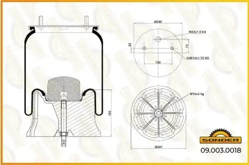Пневморессора Premium со стаканом (пластик) 2 шп. + 1 отв. под воздух SAF (анало 090030018 SONDER