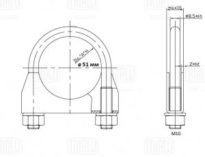 Хомут глушителя U-образный D51 мм стремянка нерж. сталь 304 SS UC 51 SS UC51SS TRIALLI