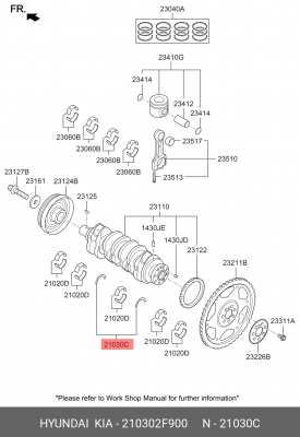 Полукольцо опорное коленвала HYUNDAI Santa Fe (10-) (2.0/2.2),ix35 (10-) (2.0) ( 210302F900 HYUNDAI KIA