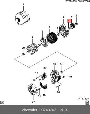 Подшипник генератора CHEVROLET Aveo,Kalos,Lacetti (03-08) OE 93740747 GENERAL MOTORS