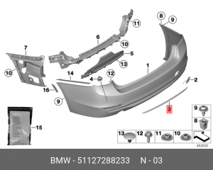 Декоративная планка черная !SPORT LINE \BMW 3' F30, F31, F35 51 12 7 288 233 BMW