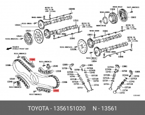 успокоитель цепи ГРМ!\ Toyota Land Cruiser 200, Lexus LX 450D 07-12 13561-51020 TOYOTA