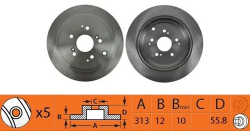 Диск тормозной ACURA MDX 03.03-01.06, HONDA MR-V 10.05-10.08, HONDA Pilot 01.02- BR28134 SB NAGAMOCHI