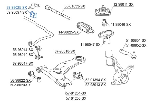 втулка стабилизатора переднего центральная!\ Toyota Avensis 97-00 89-98025-SX STELLOX