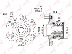Ступица задняя в сборе подходит для MITSUBISHI Pajero III 2.5D-3.8 01 / IV(V8_)  WH-1121 LYNXAUTO