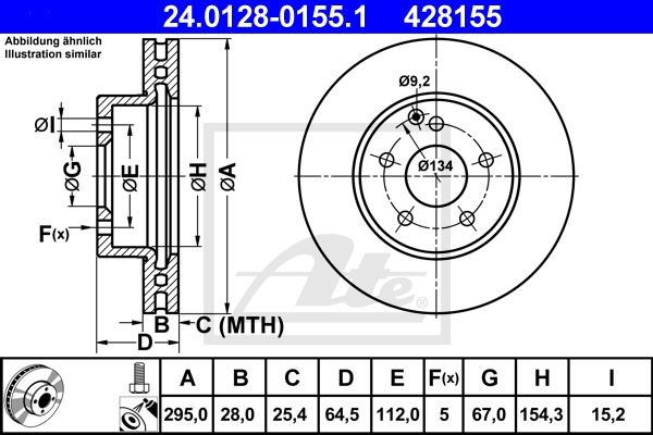 24.0128-0155.1 диск тормозной передний!\ MB W204/S204/W212 2.0-2.8i/2.2/2.5CDi 0 24.0128-0155.1 ATE
