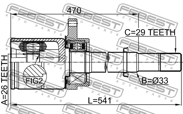 Шрус внутренний правый 26x33x29 0211-J31VQ35RH FEBEST