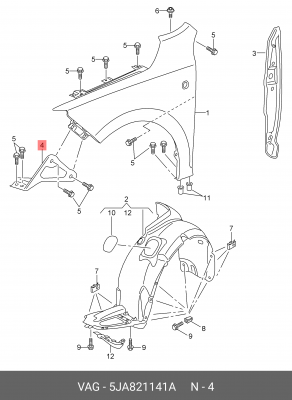 кронштейн крепления крыла! переднего левого\ Skoda Rapid 12-20 5JA 821 141 A VAG