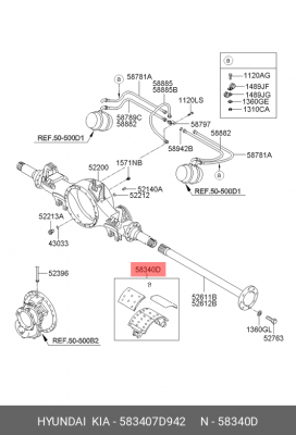 КОЛОДКА ТОРМОЗНАЯ ЗАДНЯЯ HD-160/170/450/500/600 (1 ШТ.) 583407D942 HYUNDAI KIA