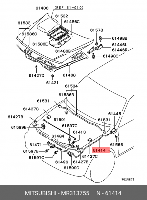 трос капота!\ Mitsubishi Montero Sport K85W MR313755 MITSUBISHI